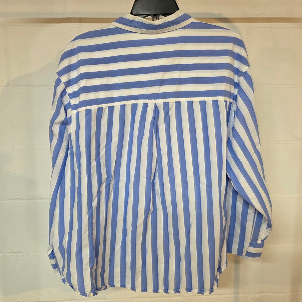 Maurices Womens 1X Blue White Striped Button Down Shirt Long Sleeve Collared - Picture 10 of 11